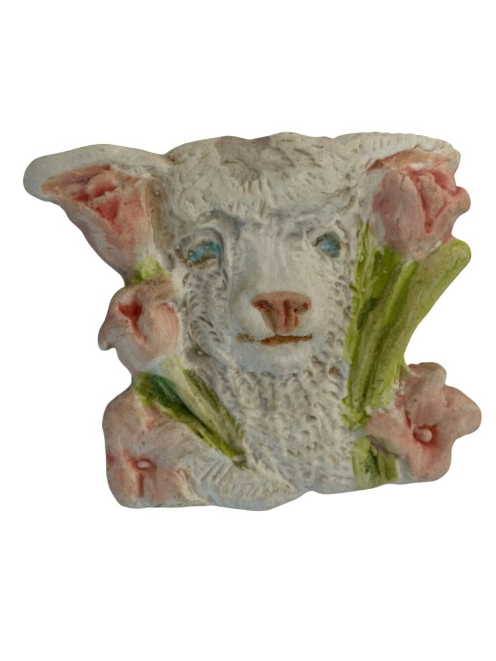 Vintage Hand Painted Lamb Tulip Porcelain Pin Brooch Ivory 90s Cottage Farmcore - Picture 1 of 5